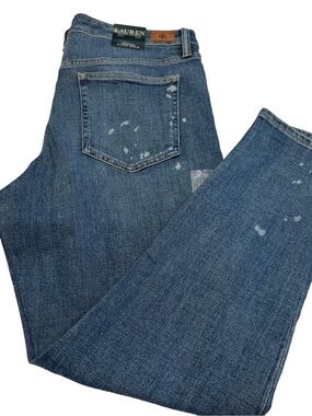 Lauren Ralph Lauren Premier Skinny Ankle Stretch Jeans - Size 12- SPLATTER WASH